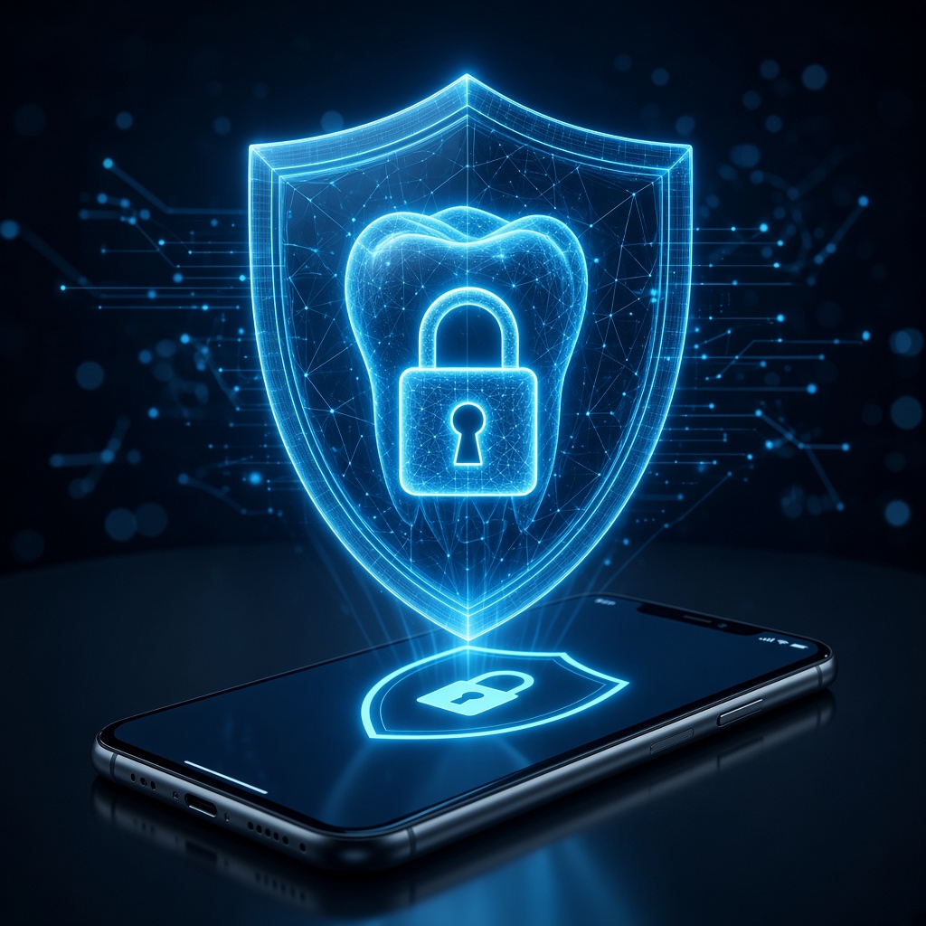 A lock and shield protecting a dental scan on a phone